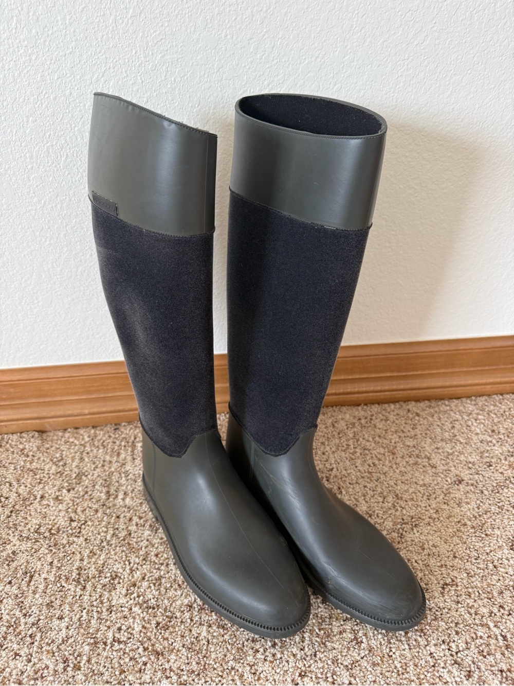 Women's Tall Italian Equestrian Two-Tone Boots with Black Suede